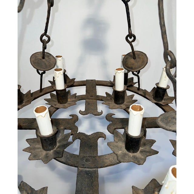 Gothic Wrought Iron Chandelier with 12 Lights in the Gothic Style. Circa 1950 For Sale - Image 3 of 12
