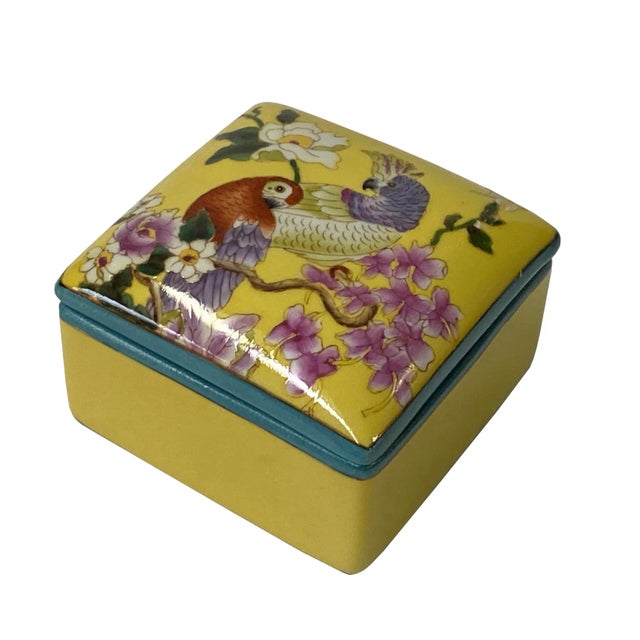 Contemporary Contemporary Yellow Flower Painting Square Porcelain Box - Jewelry Box For Sale - Image 3 of 6