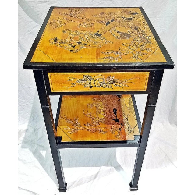 Wood French Side Table With Normandy Etched Ebonized Scene For Sale - Image 7 of 11