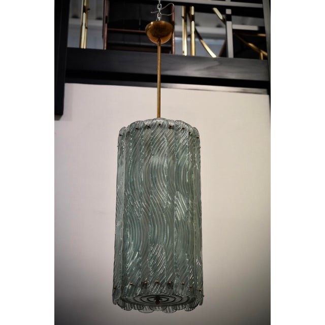 Blue Murano Art Glass and Brass Green Color Chandelier and Pendant from Fontana Arte, 2000 For Sale - Image 8 of 12