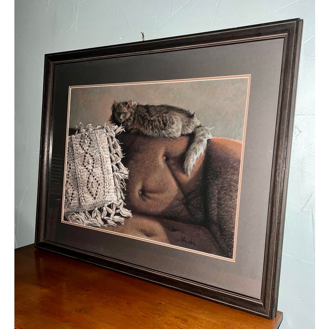 Vintage 1980s Framed Kathleen Cook Pastel of Cat on Sofa For Sale - Image 9 of 14
