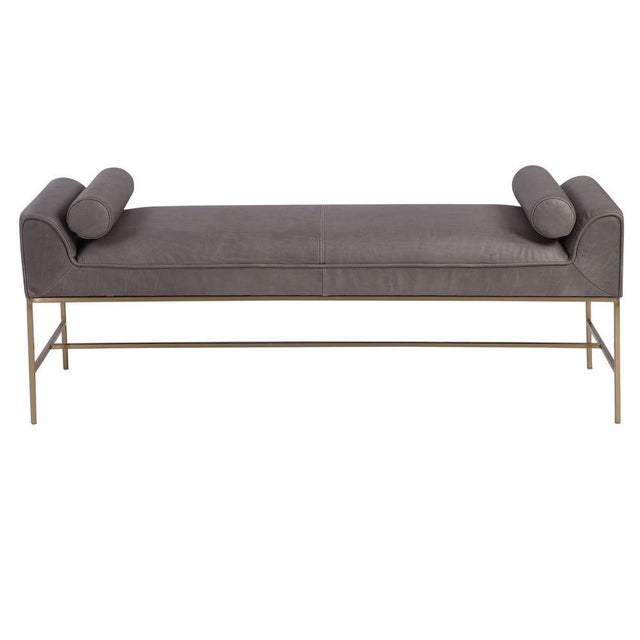 Contemporary Modern Leather Bench For Sale - Image 3 of 7