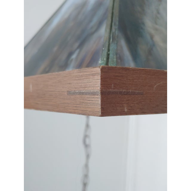 Vintage Mid-Century Modern Arts & Crafts Style Slag & Walnut Hanging Lamp For Sale - Image 4 of 8