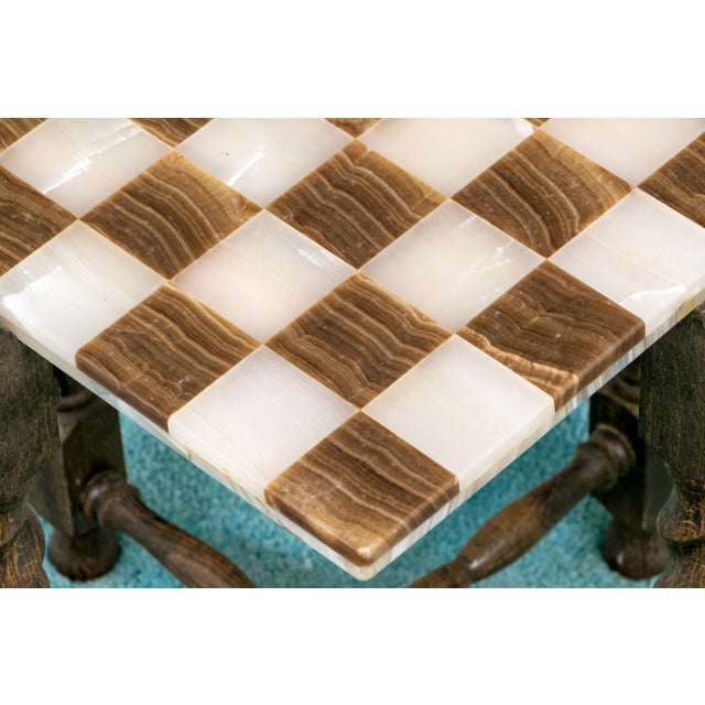 1980s Rare and Distinct Handcrafted Onyx and Marble Chess Set on Jacobean Style Wooden Frame For Sale - Image 11 of 13