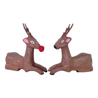 Vintage Painted Paper Mache Reindeer - Set of 2 For Sale