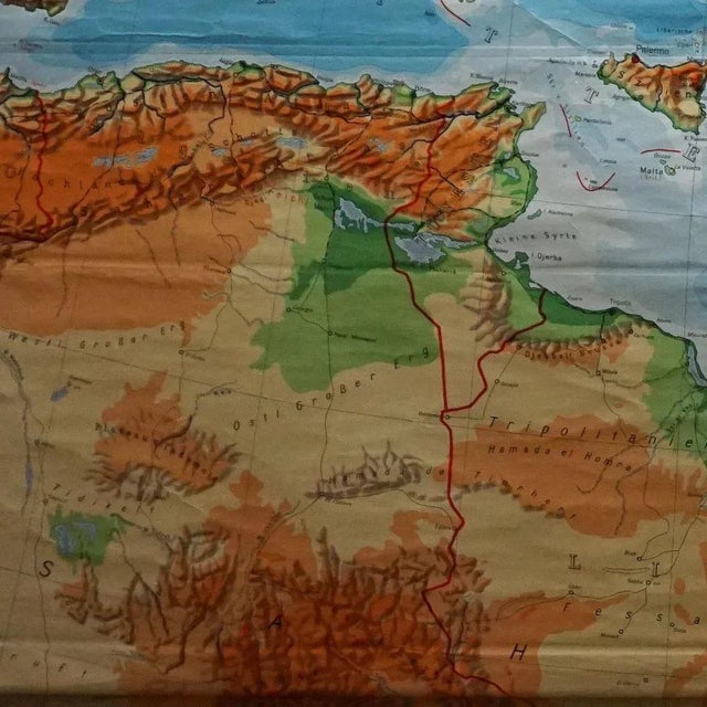 Vintage Rollable Map Mediterranean Countries Wall Chart Mural Poster, 1970s For Sale - Image 4 of 7