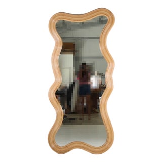Large Wavy Rattan Mirror For Sale