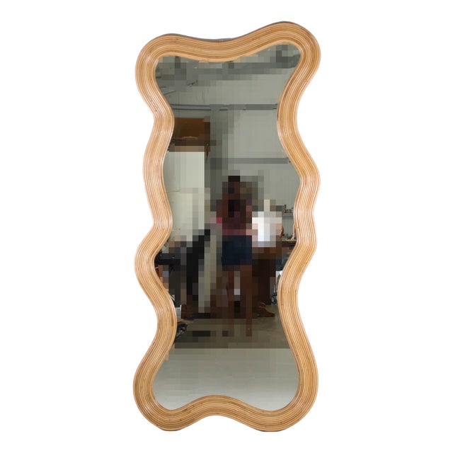 Large Wavy Rattan Mirror For Sale