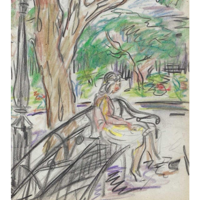 Grace Spongberg (American, 1906-1992) "Park Across From St. Louis Cathedral/Jackson Square"" oil pastel on paper, titled...