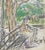 Grace Spongberg (American, 1906-1992) "Park Across From St. Louis Cathedral/Jackson Square"" oil pastel on paper, titled...