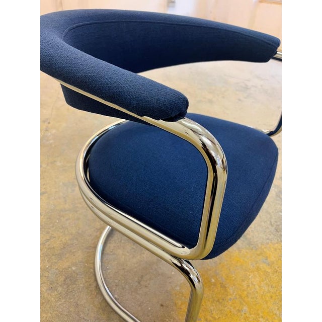 Cantilever Chair in Blue Chrome For Sale - Image 6 of 11