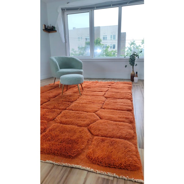 Textile Terracotta Orange Carved Wool Moroccan Beni Mrirt Rug For Sale - Image 7 of 15