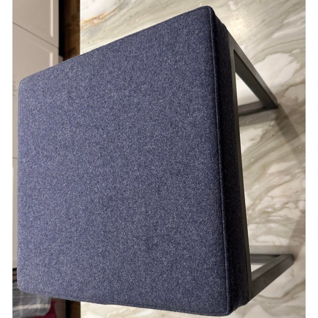 Pair of Desiron Blue Upholstered Stools With Steel Base For Sale - Image 10 of 11