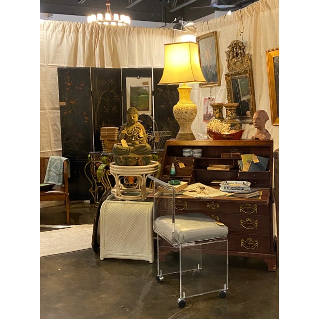 Mid Century Plaster Asian Relief Lamp For Sale - Image 9 of 13