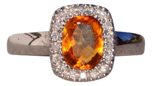 The 196th Avenue: Elongated Cushion Cut Citrine and Natural Diamond Halo Ring in White Gold