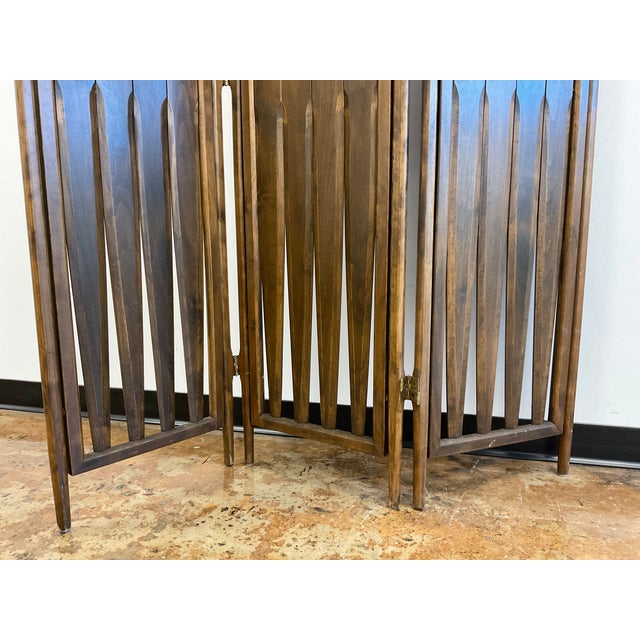 Vintage Walnut Three Panel Geometric Room Divider. For Sale - Image 11 of 18