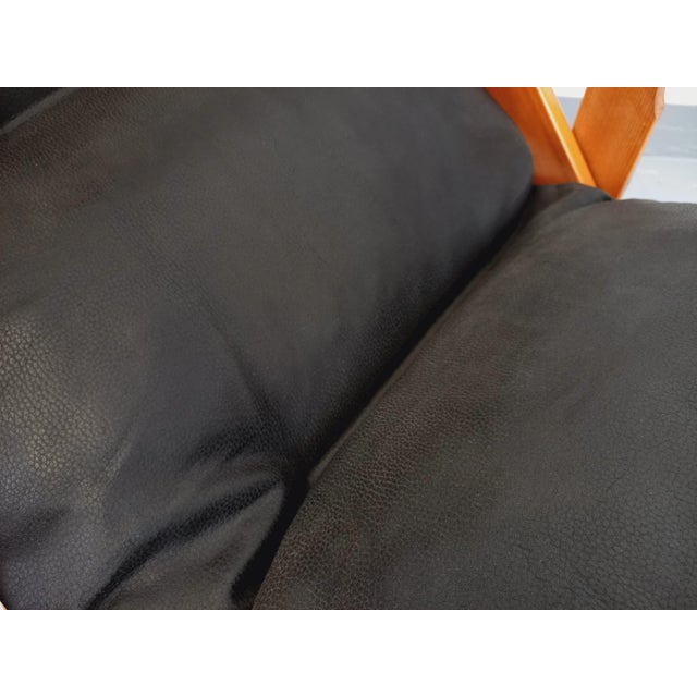 Wood Vintage Adjustable Folding Chaise Lounge in Pine and Faux Leather, 1960s For Sale - Image 7 of 17