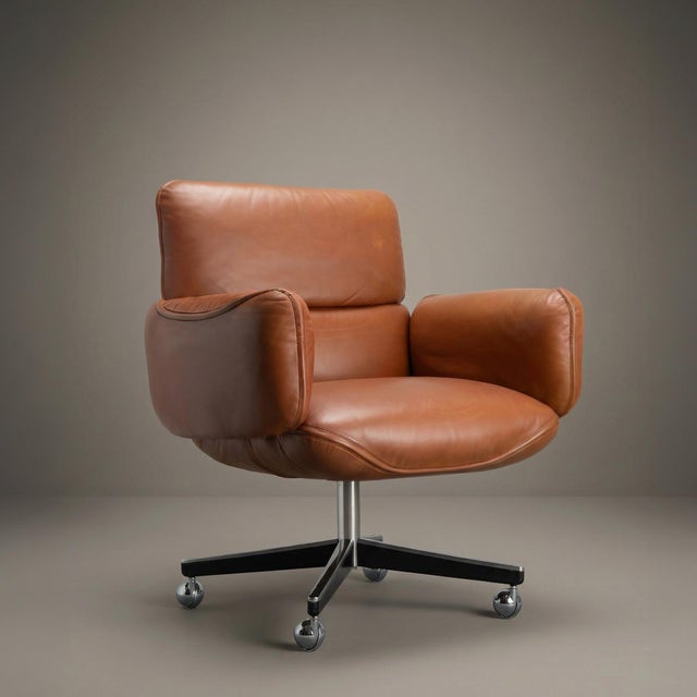Knoll Otto Zapf Executive Chair in Original Saddle Brown Leather For Sale - Image 10 of 11