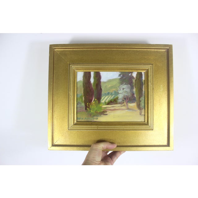 Vintage Oil Painting “Vineyard Country Tuscany” Signed by Artist Gilt Wood Frame For Sale - Image 4 of 10