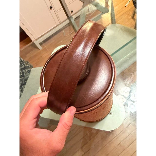 1970s 1970s Mid Century Modern Cork and Brown Leather Ice Bucket by Georges Briard For Sale - Image 5 of 7