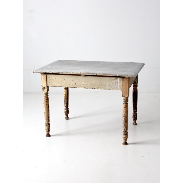 Antique Table With Galvanized Metal Top Chairish