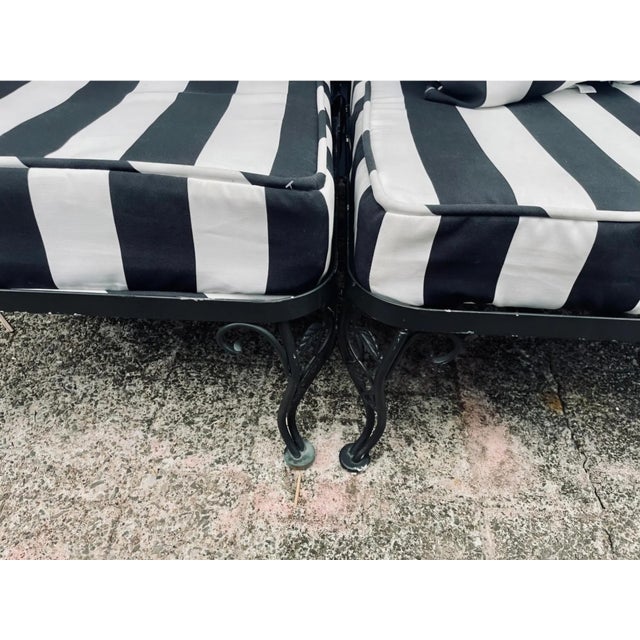 Vintage Woodard Outdoor Patio Sofa with Striped Cushions & Pillows For Sale In New York - Image 6 of 10