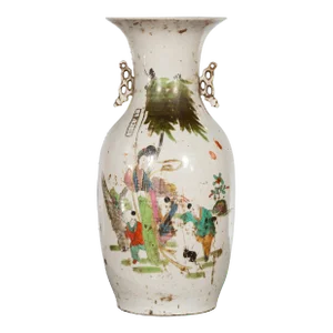Early 20th Century Chinese Porcelain Hand-Painted Figure & Calligraphy Motif Vase