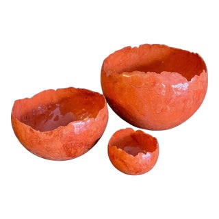 Mid 20th Century Paper Thin Terracotta Nesting Bowls - Set of 3 For Sale