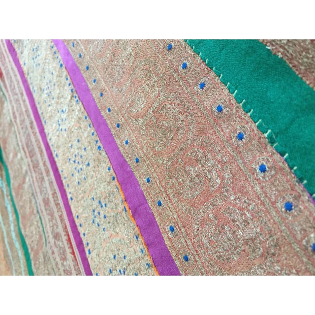 Indian Vintage Indian Silk Sari Textile Quilt Patchwork For Sale - Image 3 of 10