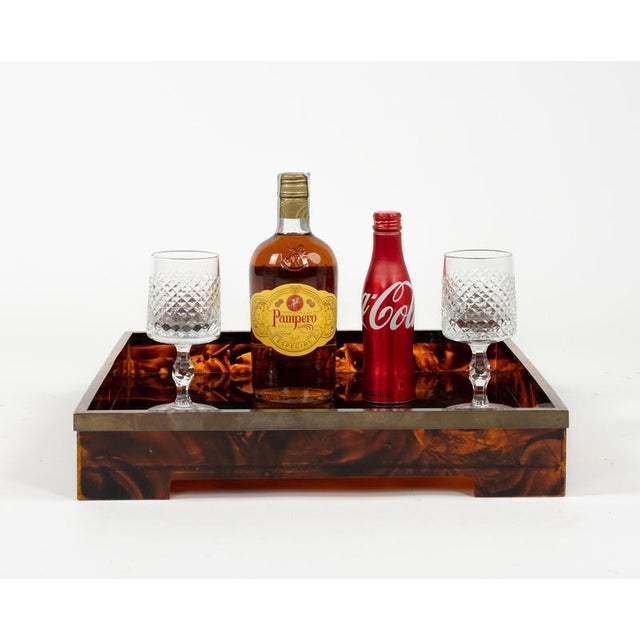 Serving Tray in Acrylic Faux Tortoiseshell and Brass from Christian Dior, 1970s For Sale - Image 14 of 16