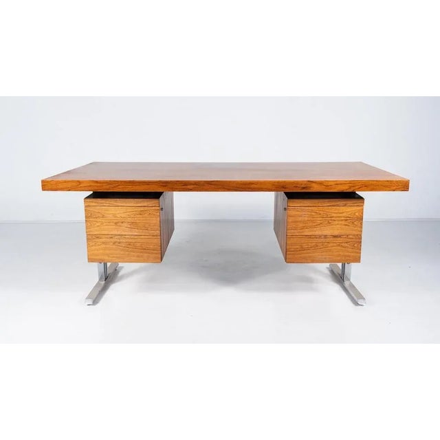 Mid-Century Modern Wooden and Chrome Desk, Italy, 1970s.