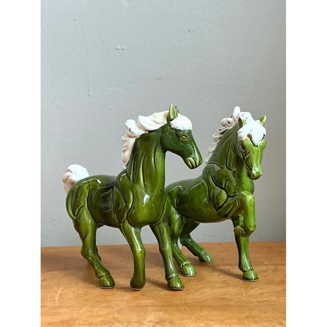 Mid 20th Century Vintage Green Ceramic Horse Figurines For Sale - Image 5 of 12