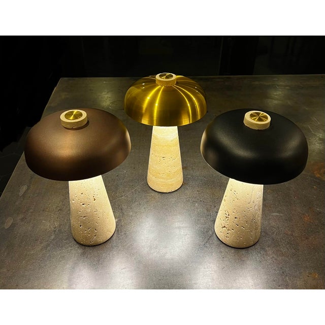 Porcini Travertine Bronze Table Lamp For Sale - Image 13 of 14