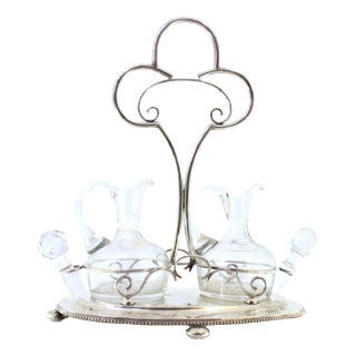 Cruet with Silver Frame and Two Cut Glass Cruets, Set of 3 For Sale