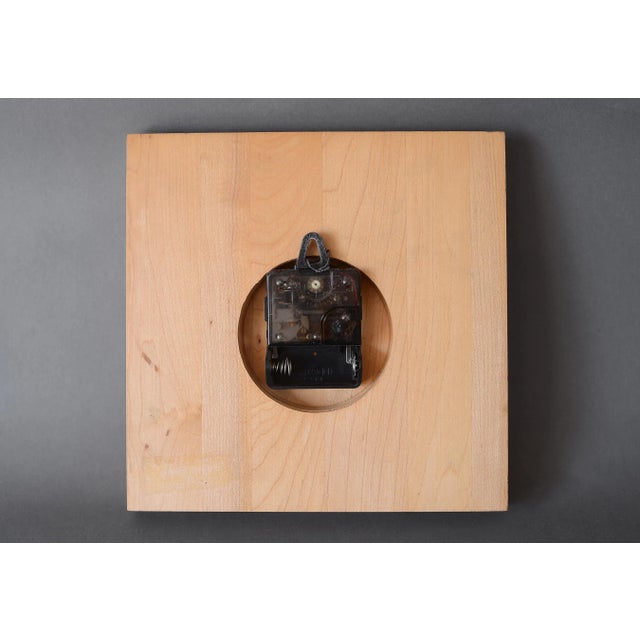 Tan Vintage Danish Modern Linden Square Butcher Block Clock For Sale - Image 8 of 9