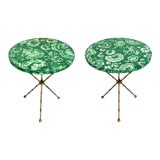 Mid 20th Century Mid-Century Faux Malachite Painted Brass Tripod Tables - a Pair For Sale