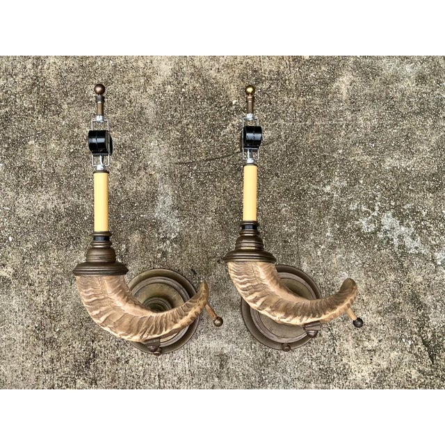 Mid-Century Modern Vintage Brass Twisted Horn Wall Sconces - Pair For Sale - Image 3 of 12