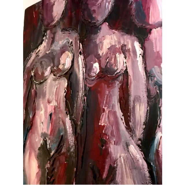 Contemporary Vintage Expressionist Impasto Oil Painting of Three Female Nudes For Sale - Image 3 of 6