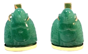 14k Yellow Gold Green Jade Buddha Cabochon Cufflinks