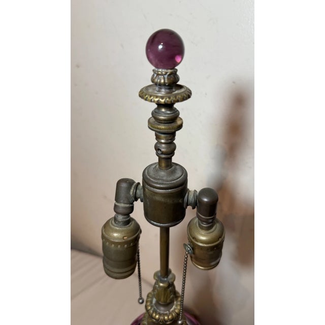 Antique Cut to Clear Bohemian Czech Purple Clear Glass Crystal Bronze Table Lamp For Sale - Image 4 of 14
