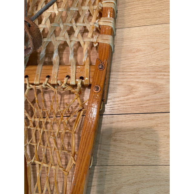 Tall Leather Rawhide Snowshoes Tubbs Vermont Ash Wood Decorative Display-a Pair For Sale - Image 11 of 12