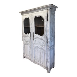 19th Century Limewash French Provincial Louis XV Style Armoire For Sale