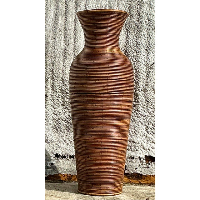 Vintage Coastal Pencil Reed Floor Vase For Sale - Image 4 of 6