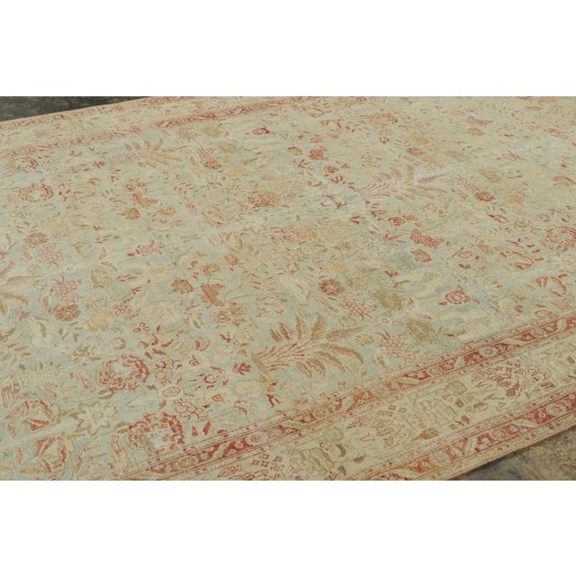 Rug & Kilim Antique Persian Tabriz Rug in Green and Terracotta Floral Design - Rug & Kilim For Sale - Image 4 of 7