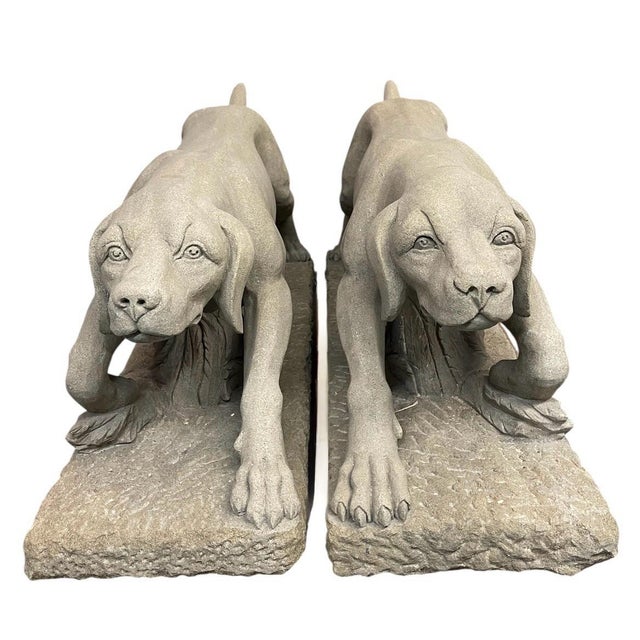 Mid-Century Modern Pair of Vintage Sculpted Cast Stone Stalking Hounds For Sale - Image 3 of 12