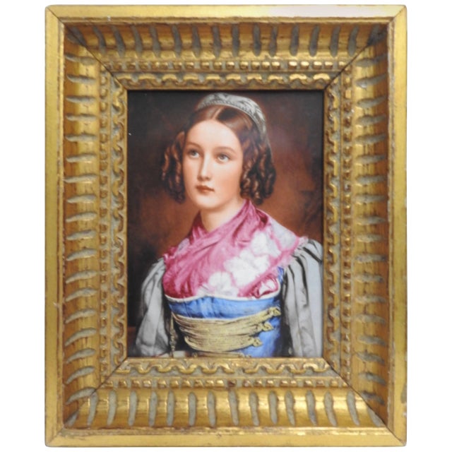 Helene Sedlmayer of Germany Transferware on Porcelain in Gilt Frame For Sale