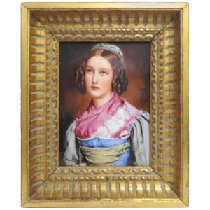 Helene Sedlmayer of Germany Transferware on Porcelain in Gilt Frame