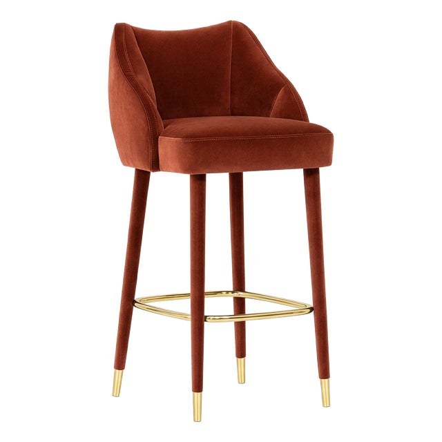 Figueroa Bar Stool in Crimson Red Velvet from Insidherland For Sale