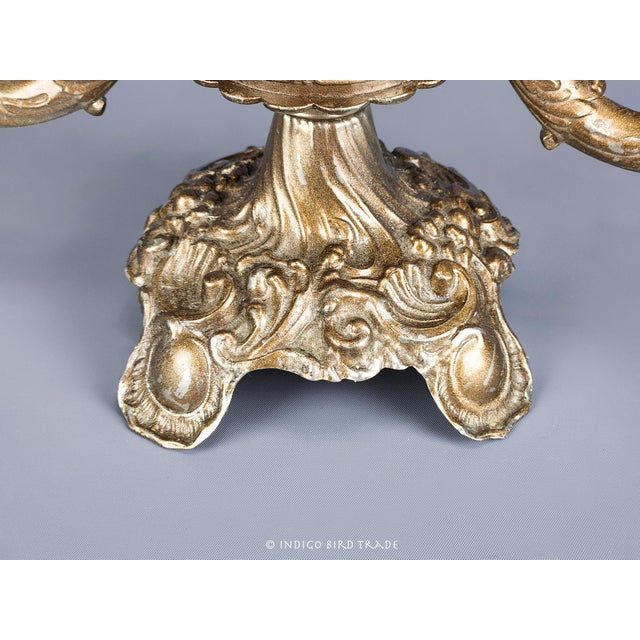 Early 20th Century Vintage Ornate Metal Candelabras - Set of 2 For Sale - Image 5 of 10