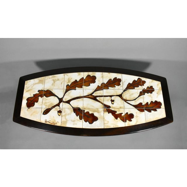 1970s French Coffee Table with Tiled Signed Top, 1970s For Sale - Image 5 of 16
